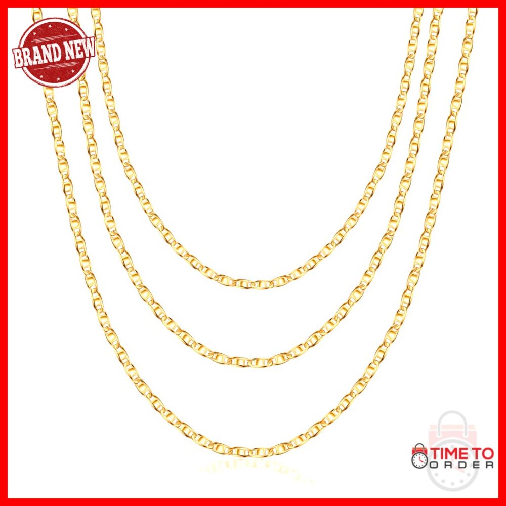18k Gold Plated Layered Necklace 16-20 Inch Adjustable Mariner Chain